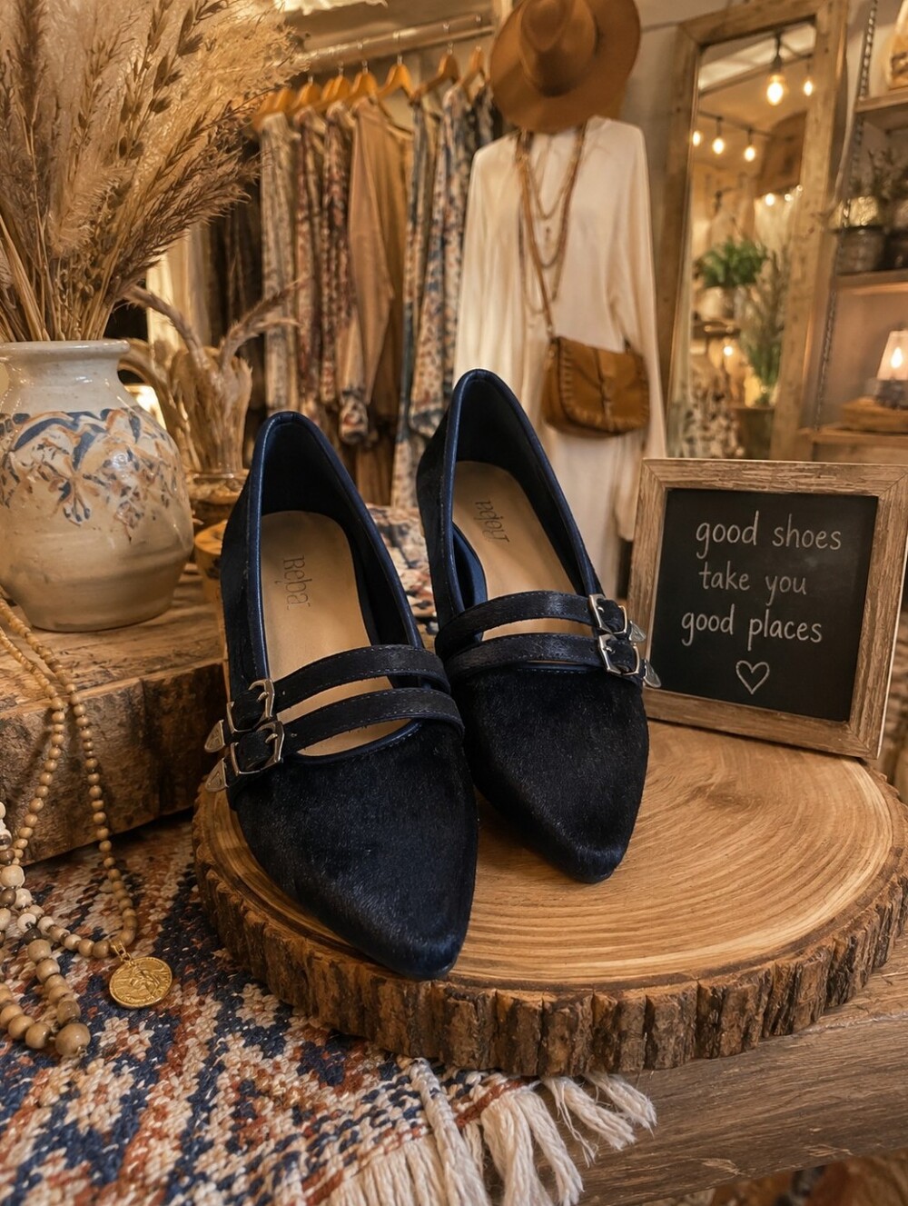 Reba Navy Pointed-Toe Calf-hair Flats. Size 8.5